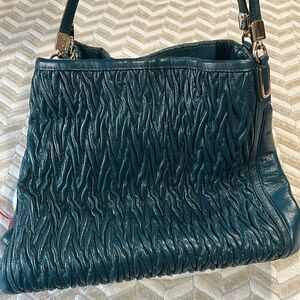 Coach 25627 Madison Phoebe Gathered Twist Teal Leather Shoulder Bag